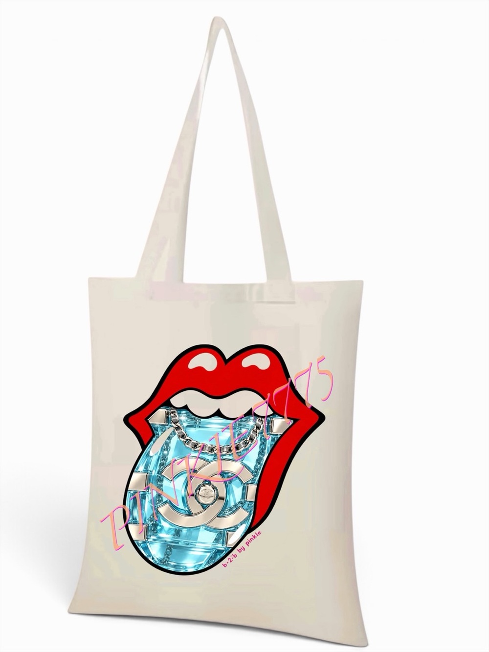 Fashion CC Graphic Tote Bag in Cream & Blue NWT